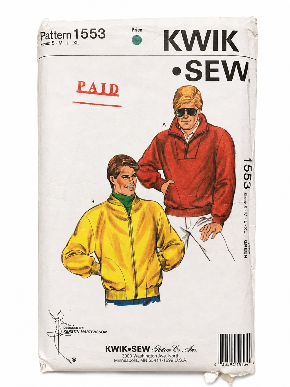 Vintage Kwik Sew 1553 Men’s Jacket Pattern S XL Uncut 1986